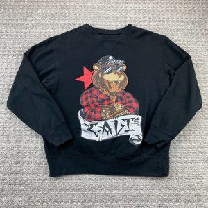 Fatal Crew Sweater Women Small S Black Crew Neck Pullover CALI Bear Sweatshirt
